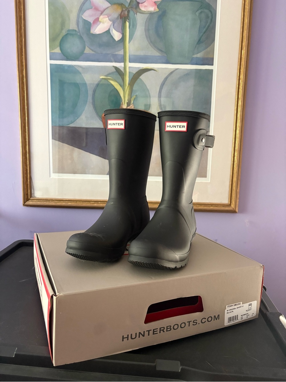 Hunter Black Mid-Calf Rubber Rain Boots